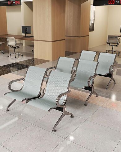 Kinpaw Black Waiting Room Chairs - Guest Reception Bench with Ergonomic High Back & Armrest,Comfortable Office Furniture for Conference, Lobby, Airport, Hospital, Meeting, Bank, Barber, 6-Seater in Kuwait