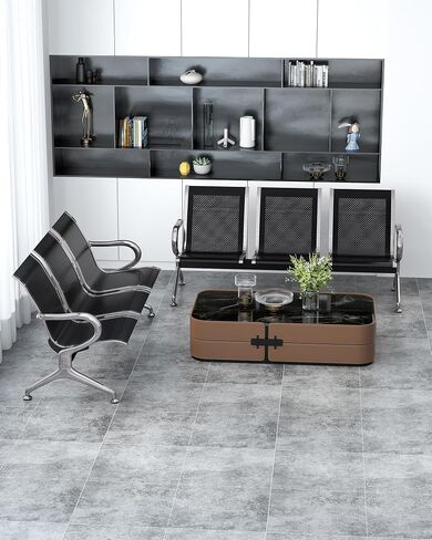 Kinpaw Black Waiting Room Chairs - Guest Reception Bench with Ergonomic High Back & Armrest,Comfortable Office Furniture for Conference, Lobby, Airport, Hospital, Meeting, Bank, Barber, 6-Seater in Kuwait