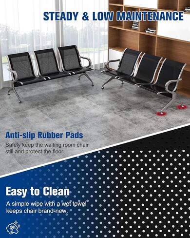 Kinpaw Black Waiting Room Chairs - Guest Reception Bench with Ergonomic High Back & Armrest,Comfortable Office Furniture for Conference, Lobby, Airport, Hospital, Meeting, Bank, Barber, 6-Seater in Kuwait