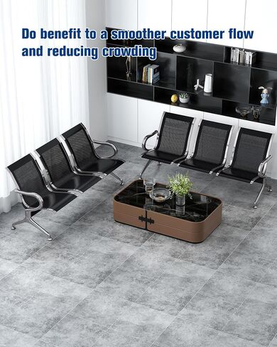 Kinpaw Black Waiting Room Chairs - Guest Reception Bench with Ergonomic High Back & Armrest,Comfortable Office Furniture for Conference, Lobby, Airport, Hospital, Meeting, Bank, Barber, 6-Seater in Kuwait