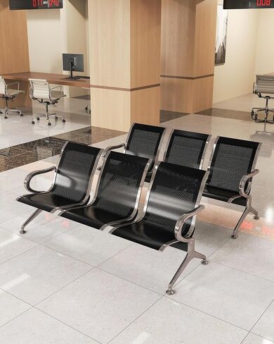 Kinpaw Black Waiting Room Chairs - Guest Reception Bench with Ergonomic High Back & Armrest,Comfortable Office Furniture for Conference, Lobby, Airport, Hospital, Meeting, Bank, Barber, 6-Seater in Kuwait
