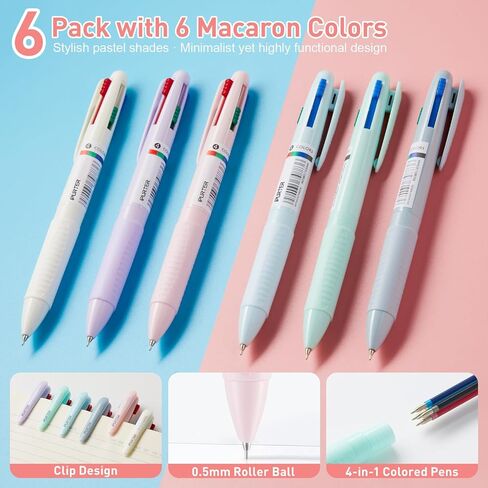 6 Pack 4-in-1 مجموعة قلم هلام متعددة الألوان ، 0.5 مم نقطة باستيل باستيل ، حبر مقاوم للماء سريع الجفاف ، قبضة ناعمة ، للأطباء والممرضات والمدرسة والمكتب ، اليومية in Kuwait