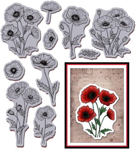 Globleland Poppy Flowers Cling Rubber Stamp 8.7x7in Poppy Eva Stamps Stampsing Seal Flower Flower Rubber Rubber for DIY Scrapbooking و Card Making Paper Craft Decor in Saudi Arabia
