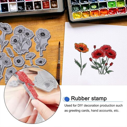 Globleland Poppy Flowers Cling Rubber Stamp 8.7x7in Poppy Eva Stamps Stampsing Seal Flower Flower Rubber Rubber for DIY Scrapbooking و Card Making Paper Craft Decor in Saudi Arabia