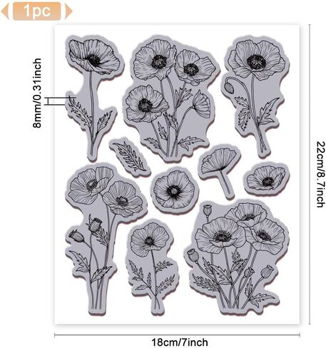 Globleland Poppy Flowers Cling Rubber Stamp 8.7x7in Poppy Eva Stamps Stampsing Seal Flower Flower Rubber Rubber for DIY Scrapbooking و Card Making Paper Craft Decor in Saudi Arabia
