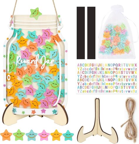 Personalized Magnetic Reward Jar - Smiley Faces Jar with Colorful DIY Letter Stickers, Ideal for Classroom Reward System Home Chore Chart, Positive Behavior Training (42PCS Smiley) in Kuwait