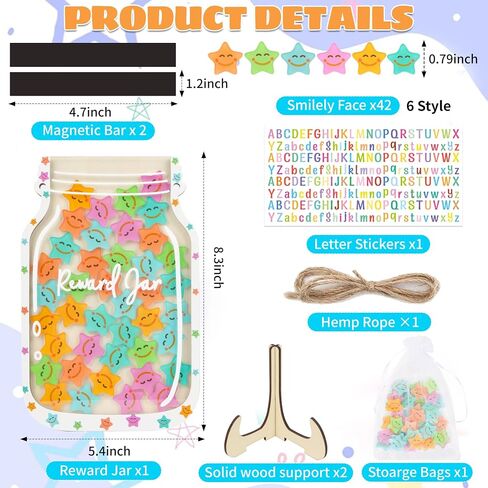 Personalized Magnetic Reward Jar - Smiley Faces Jar with Colorful DIY Letter Stickers, Ideal for Classroom Reward System Home Chore Chart, Positive Behavior Training (42PCS Smiley) in Kuwait