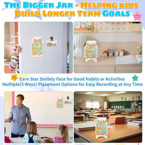 Personalized Magnetic Reward Jar - Smiley Faces Jar with Colorful DIY Letter Stickers, Ideal for Classroom Reward System Home Chore Chart, Positive Behavior Training (42PCS Smiley) in Kuwait