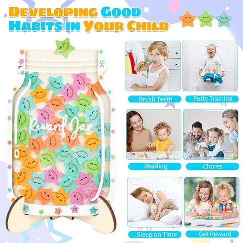 Personalized Magnetic Reward Jar - Smiley Faces Jar with Colorful DIY Letter Stickers, Ideal for Classroom Reward System Home Chore Chart, Positive Behavior Training (42PCS Smiley) in Kuwait