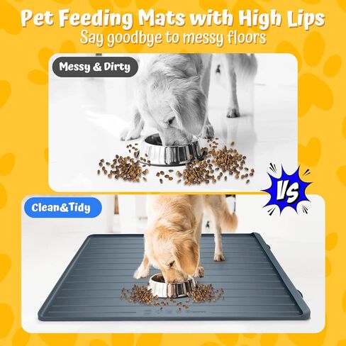 Dog Feeding Mat - 39''x27'' Large Silicone Pet Food Mats with Residue Collection Pocket and High Edges, Floors Waterproof Dog Cat Bowl Mat Prevent Water Food Spills, Dark Grey in Saudi Arabia