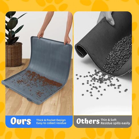 Dog Feeding Mat - 39''x27'' Large Silicone Pet Food Mats with Residue Collection Pocket and High Edges, Floors Waterproof Dog Cat Bowl Mat Prevent Water Food Spills, Dark Grey in Saudi Arabia