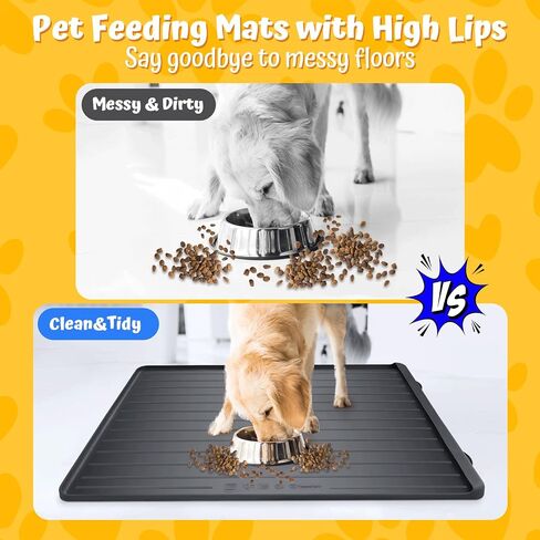 Dog Feeding Mat - 39''x27'' Large Silicone Pet Food Mats with Residue Collection Pocket and High Edges, Floors Waterproof Dog Cat Bowl Mat Prevent Water Food Spills, Dark Grey in Saudi Arabia