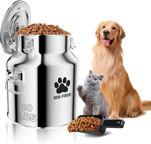 Metal Dog Food Storage Container 20lb, Stainless Steel Dog Food Storage Container with Lids Airtight, Pet Food Storage Container for Dogs, Cat Food Bin with Spoon, Keep Food Fresh, Easy to Clean in Kuwait