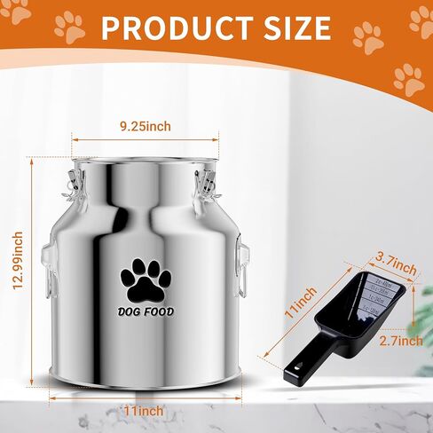 Metal Dog Food Storage Container 20lb, Stainless Steel Dog Food Storage Container with Lids Airtight, Pet Food Storage Container for Dogs, Cat Food Bin with Spoon, Keep Food Fresh, Easy to Clean in Kuwait