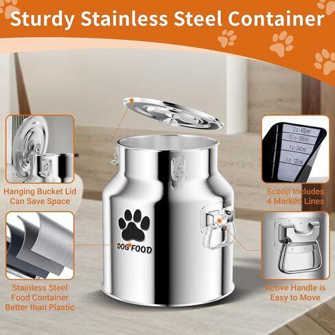 Metal Dog Food Storage Container 20lb, Stainless Steel Dog Food Storage Container with Lids Airtight, Pet Food Storage Container for Dogs, Cat Food Bin with Spoon, Keep Food Fresh, Easy to Clean in Kuwait