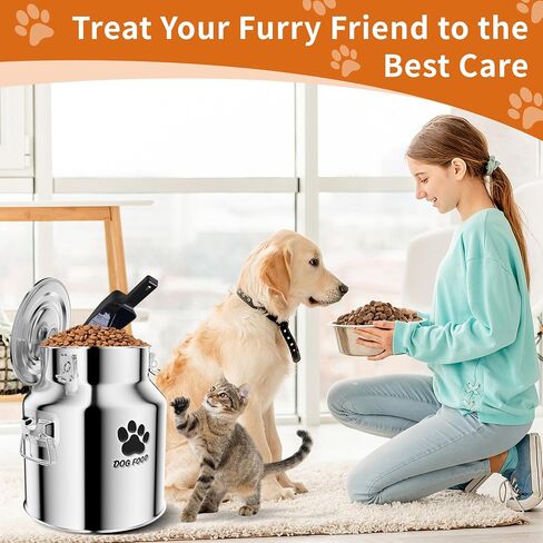 Metal Dog Food Storage Container 20lb, Stainless Steel Dog Food Storage Container with Lids Airtight, Pet Food Storage Container for Dogs, Cat Food Bin with Spoon, Keep Food Fresh, Easy to Clean in Kuwait
