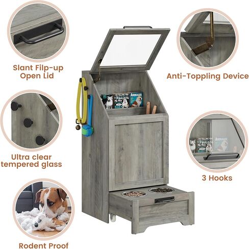 محطة تغذية الكلاب المرتفعة مع 2 أوعية من الفولاذ المقاوم للصدأ ، وخزانة لتخزين الطعام للحيوانات الأليفة وأعلى وصول in Kuwait