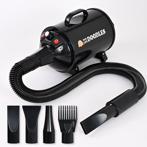 We Love Doodles Dog Dryer with Adjustable Speed & Temperature Control - High Velocity Hair Dryer, Pet Blow Dryers for Dogs, Blow Dry Quickly & Blow Out Undercoat - Pet Grooming (Black) in Kuwait