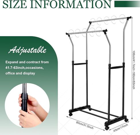 Double Layer Pocket Chart Stand Adjustable to 63 Inch Anchor Chart Holder with Casters Rolling Stainless Steel Teacher Supplies with 10 Hooks for Classroom Teaching Educational Tool(Black) in Saudi Arabia