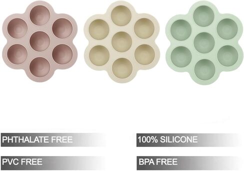 PandaEar 3 Pack Baby Food Freezer Tray with Lids, Silicone Baby Fruit Food Feeder Teether Tray, Baby Food Storage Container Ice Cube Tray Maker for Homemade Baby Food (Blue/Green/Carnation) in Saudi Arabia