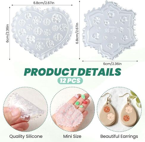 12 PCS بوليمر الطين قوالب مصغرة زهرة الحرف DIY الأداة الأزهار الطين القوالب in Kuwait