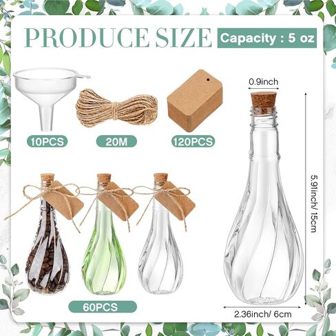 Lounsweer 30 Pack 5 oz Plastic Sand Art Bottles with Cork Stoppers Clear Potion Bottles with Twine and Tags Souvenir Jars Bulk for Fancy Souvenir Wish Bottle Home Decoration DIY Wedding Party Favors in Saudi Arabia