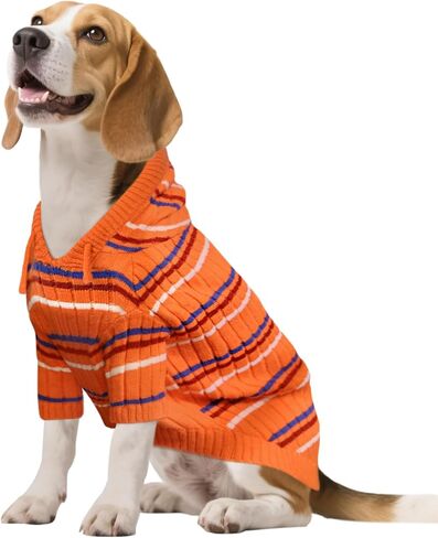 Kuoser Small Dog Sweater, Dog Sweaters for Small Dogs Male, Girl Boy Dogs Christmas Sweater, Hooded Striped Pet Puppy Pullover Sweatshirt Outfits for Chihuahua, Dachshund, Pug, Yorkie, Orange S in Saudi Arabia