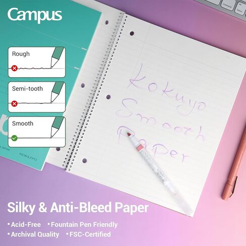 KOKUYO Spiral Notebook, 3 Pack Campus 10-1/2" x 8" Subject Notebooks with Wide Ruled, 80 Sheets, Purple Orange Turquoise 3 Holes School Spiral Journal for Work Study Note Taking (WSG-SU-400G3×3) in Saudi Arabia