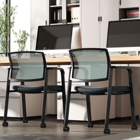 Tangkula Rolling Conference Rooms مجموعة من 12 ، كراسي شبكية ضيوف قابلة للتكديس مع مساند وعجلات ، مثالية لمكتب غرفة الانتظار ، المدرسة ، اللوبي (أسود) in Saudi Arabia