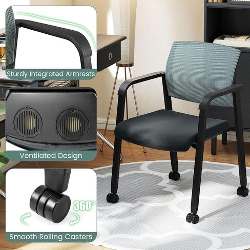 Tangkula Rolling Conference Rooms مجموعة من 12 ، كراسي شبكية ضيوف قابلة للتكديس مع مساند وعجلات ، مثالية لمكتب غرفة الانتظار ، المدرسة ، اللوبي (أسود) in Saudi Arabia