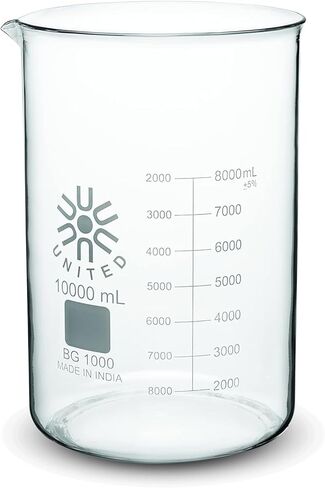 United Scientific™ BG1000-10000 Borosilicate Laboratory Grade Glass Beakers| Griffin Style Low Form Beaker | Graduated with Spout | Designed for Laboratories & Chemistry Classrooms| 10000mL Capacity in Kuwait