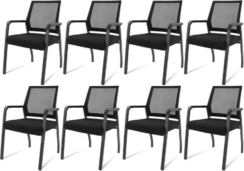 Ergonomic Mesh Back Armchairs with Non-Slip Mute Casters and Upholstered Fabric Thickened Seat, Reception Guest Chair with Lumbar Support for School Church Office Conference Room, Black 8Pack in Kuwait