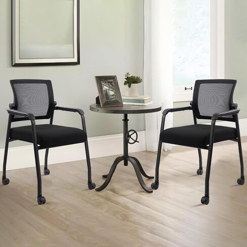 Ergonomic Mesh Back Armchairs with Non-Slip Mute Casters and Upholstered Fabric Thickened Seat, Reception Guest Chair with Lumbar Support for School Church Office Conference Room, Black 8Pack in Kuwait