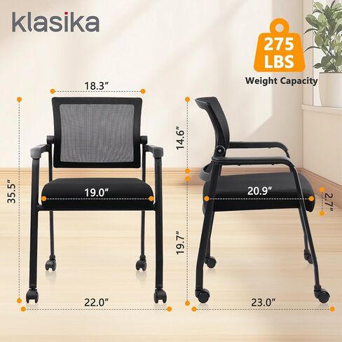 Ergonomic Mesh Back Armchairs with Non-Slip Mute Casters and Upholstered Fabric Thickened Seat, Reception Guest Chair with Lumbar Support for School Church Office Conference Room, Black 8Pack in Kuwait