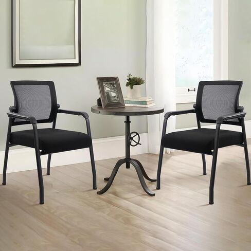 كراسي بذراعين خلفية شبكية مريحة مع عجلات صوتية غير قابلة للانزلاق والمقعد السميك من المنجدات ، كرسي ضيف الاستقبال مع دعم القطني لقاعة مؤتمرات مكتب كنيسة المدرسة ، الأسود 8pack in Kuwait