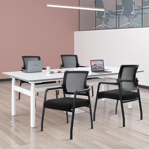 كراسي بذراعين خلفية شبكية مريحة مع عجلات صوتية غير قابلة للانزلاق والمقعد السميك من المنجدات ، كرسي ضيف الاستقبال مع دعم القطني لقاعة مؤتمرات مكتب كنيسة المدرسة ، الأسود 8pack in Kuwait