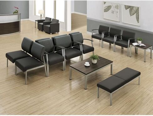 NBF Compass Guest Chair with Arms - Ergonomic Office Chairs with Black Polyurethane - Heavy Duty Steel Frame Waiting Room, Reception Chairs - Conference Room Chairs (Black, Charcoal) in Saudi Arabia