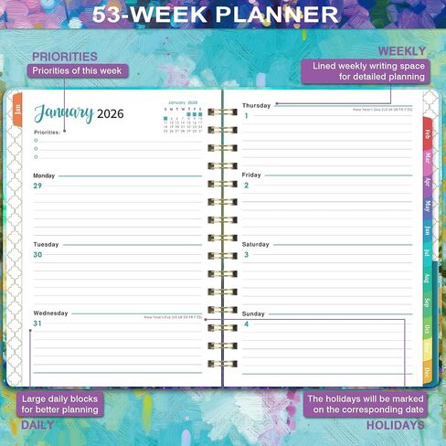 2026 مخطط - يناير 2026 - ديسمبر 2026 ، 2026 Planner Weekly and Monthly ، 6.3 "× 8.4" ، 2026 مخطط تقويم ، مخطط أسبوعي وشهري 2026 مع علامات تبويب ملونة ، ملزمة مزدوجة ، جيب خلفي ، خلفي in Saudi Arabia