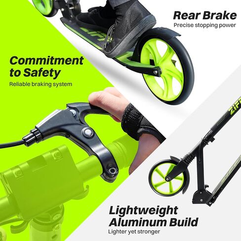 ZIFFY Scooter for Kids with Hand Brake, Foldable Kick Scooter for Ages 6-12, Lightweight Scooter for Boys with 4 Adjustable Heights, ABEC9 Bearings, Supports Up to 260 lbs in Kuwait