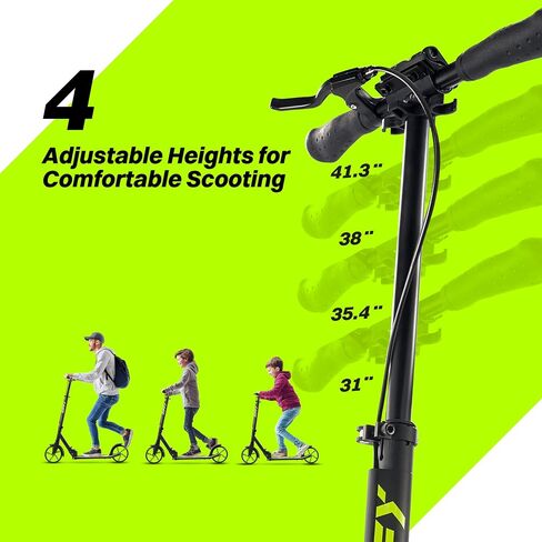 ZIFFY Scooter for Kids with Hand Brake, Foldable Kick Scooter for Ages 6-12, Lightweight Scooter for Boys with 4 Adjustable Heights, ABEC9 Bearings, Supports Up to 260 lbs in Kuwait