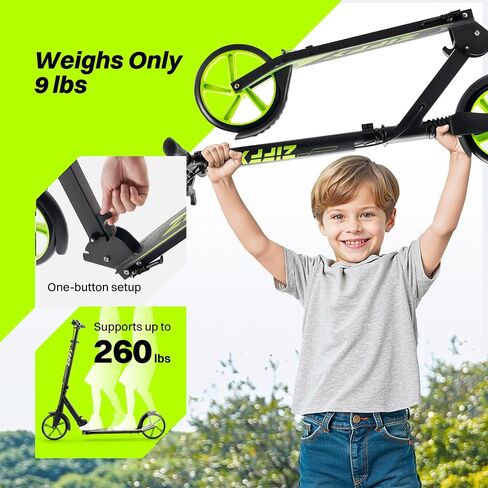 ZIFFY Scooter for Kids with Hand Brake, Foldable Kick Scooter for Ages 6-12, Lightweight Scooter for Boys with 4 Adjustable Heights, ABEC9 Bearings, Supports Up to 260 lbs in Kuwait
