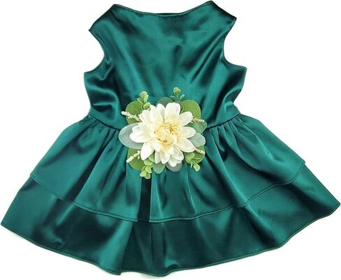 The Rustica Wedding Flower Dog Dress | Satin Dog Dress (Forest Green, X-Large (18-24 lbs)) in Kuwait