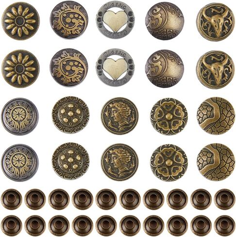 Dicosmetic 20 مجموعات الزخرفة زر الزخرفة 10 أنماط سبيكة برشام مجموعات جلدية محفظة مسامير الأسد/زهرة/قلب مسامير زخرفية للجلد DIY ، البرونز العتيقة in Kuwait