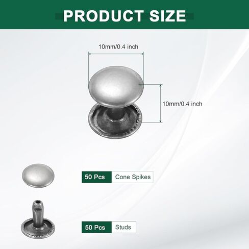 UXCELL 50 SETS CAP DOUBLE CAP LEATHE RIVETS ، 10 × 10 مم رديء أزرار المعادن من المسامير لإصلاح حرفة الجلود DIY أحذية أحذية ، أسود in Kuwait