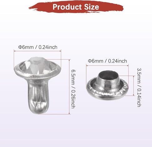 Tixipem Clear Rhinestone Rivets 6 مم/ 0.24 بوصة [50pcs] - المسامير الكريستالية تستخدم للملابس والأداء والفنون ، وصنع DIY الحرفي - [شفاف] للملابس in Kuwait