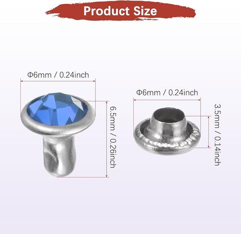 TIXIPEM Clear Rhinestone Rivets 6 mm/ 0.24 Inch [100pcs] - Crystal Rivets Use for Clothing & Performance & Arts, & Leather Craft DIY Making - [Light Blue] Studs for Clothing in Kuwait