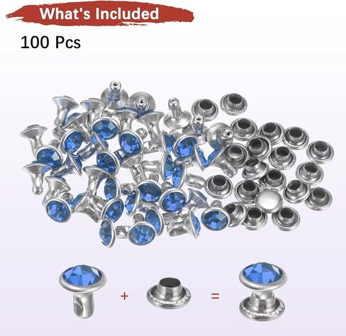 TIXIPEM Clear Rhinestone Rivets 6 mm/ 0.24 Inch [100pcs] - Crystal Rivets Use for Clothing & Performance & Arts, & Leather Craft DIY Making - [Light Blue] Studs for Clothing in Kuwait
