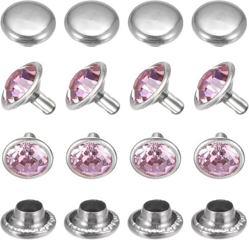 Tixipem Clear Rhinestone Rivets 10 مم/ 0.39 بوصة [50pcs] - المسامير الكريستالية تستخدم للملابس والأداء والفنون ، وصنع DIY الحرفي - [وردي] للملابس in Kuwait