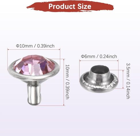 Tixipem Clear Rhinestone Rivets 10 مم/ 0.39 بوصة [50pcs] - المسامير الكريستالية تستخدم للملابس والأداء والفنون ، وصنع DIY الحرفي - [وردي] للملابس in Kuwait