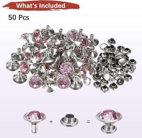 Tixipem Clear Rhinestone Rivets 10 مم/ 0.39 بوصة [50pcs] - المسامير الكريستالية تستخدم للملابس والأداء والفنون ، وصنع DIY الحرفي - [وردي] للملابس in Kuwait